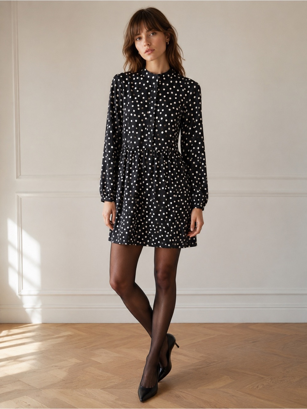 Saint Laurent Paris Vintage 2000s Archive 100% Silk Polka Dot Dress Size Small